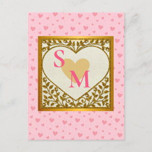 Valentinstag mit rotem Anfangs- und Goldherz Postkarte