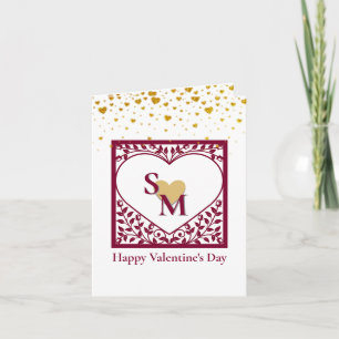 Valentinstag mit roter Initiale und goldenem Herze Einladung