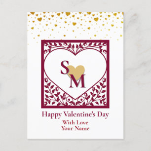 Valentinstag mit roter Initiale und goldenem Herze Feiertagspostkarte