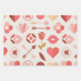 Valentinstag mit Schleifen und Herzen Geschenkpapier Set