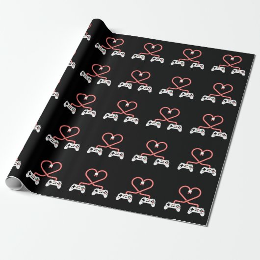Valentinstag mit Videospielern mit Herzreglern Geschenkpapier (Ungerollt)