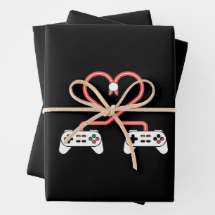 Valentinstag mit Videospielern mit Herzreglern Geschenkpapier Set