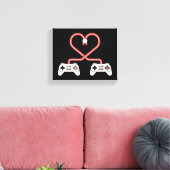Valentinstag mit Videospielern mit Herzreglern Leinwanddruck (Insitu (Wohnzimmer))