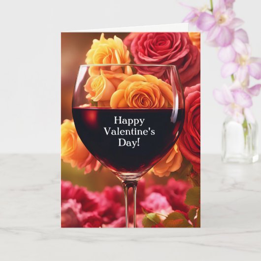 Valentinstag mit Wein und Rose Spaß Karte (Orchidee)