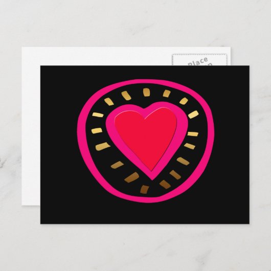 Valentinstag Moderne rosa Herz Schwarze Postkarte (Vorne/Hinten)