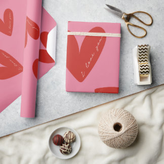 Valentinstag Moderne rote und rosa Herzen Schriftz Geschenkpapier