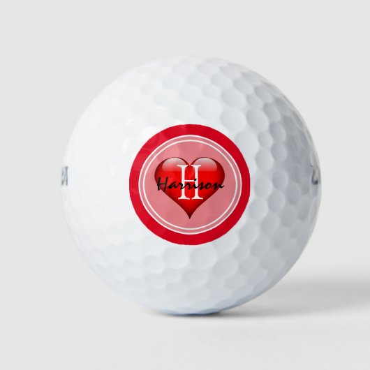 Valentinstag Monogram Red Heart Golfball (Vorderseite)