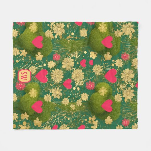 Valentinstag, Monogramm, Moos Fleecedecke (Vorderseite (Horizontal))