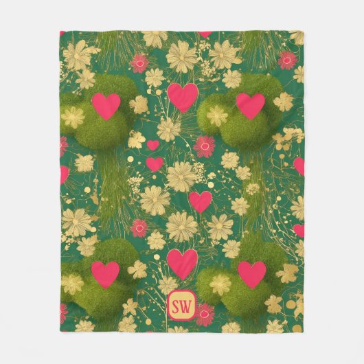Valentinstag, Monogramm, Moos Fleecedecke (Vorderseite)