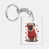 Valentinstag Mops Dog Schlüsselanhänger (Vorderseite links)