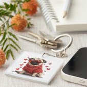 Valentinstag Mops Dog Schlüsselanhänger (Vorderseite rechts)