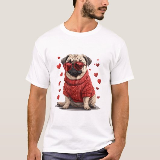Valentinstag Mops Dog T-Shirt (Vorderseite)