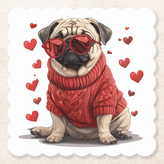 Valentinstag Mops Dog Untersetzer (Vorderseite)