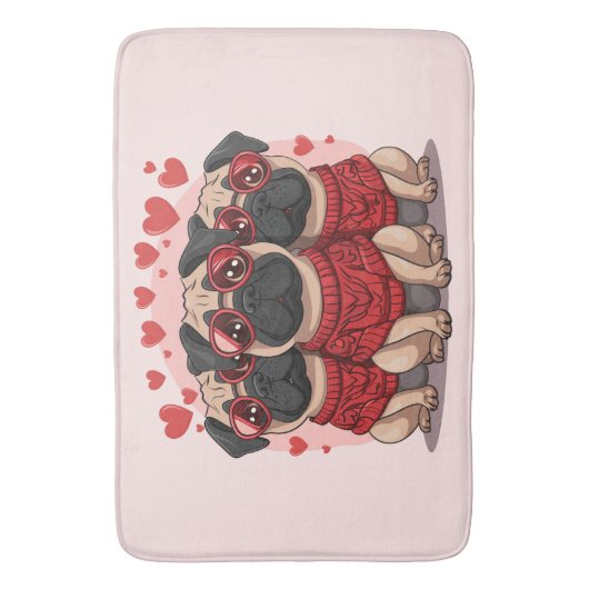 Valentinstag Mops Hunde Badematte (Vorderseite Vertikal)