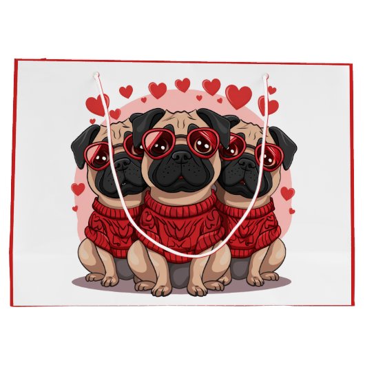 Valentinstag Mops Hunde Große Geschenktüte (Rückseite)