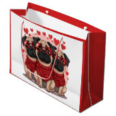 Valentinstag Mops Hunde Große Geschenktüte (Vorderseite Schrägansicht)
