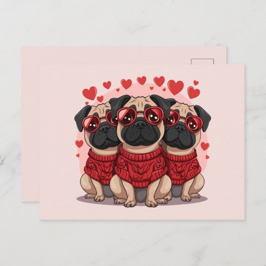 Valentinstag Mops Hunde Postkarte (Vorne/Hinten)