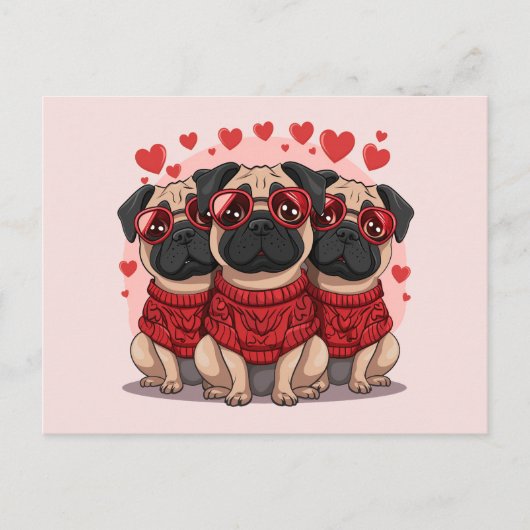 Valentinstag Mops Hunde Postkarte (Vorderseite)
