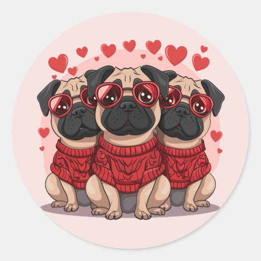 Valentinstag Mops Hunde Runder Aufkleber (Vorderseite)