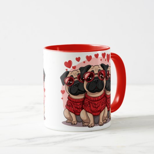 Valentinstag Mops Hunde Tasse (VorderseiteRechts)