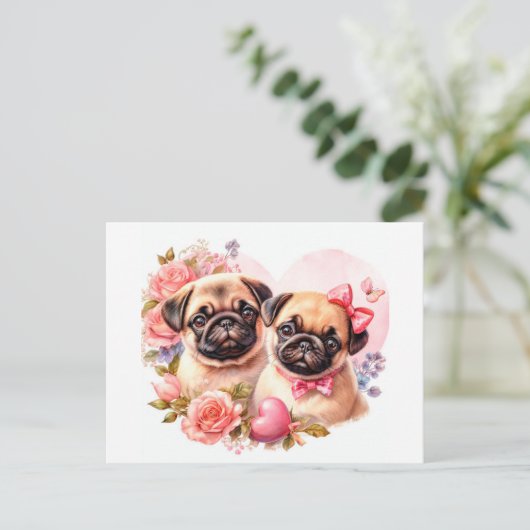 Valentinstag Mops Postkarte (Stehend Vorderseite)