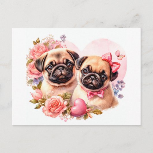 Valentinstag-Möpse Postkarte (Vorderseite)