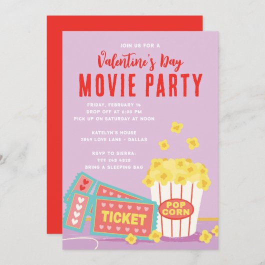 Valentinstag Movie Party Einladung (Vorne/Hinten)