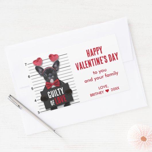 Valentinstag Mugshot Guilty Liebe Hund Funny Rechteckiger Aufkleber (Umschlag)