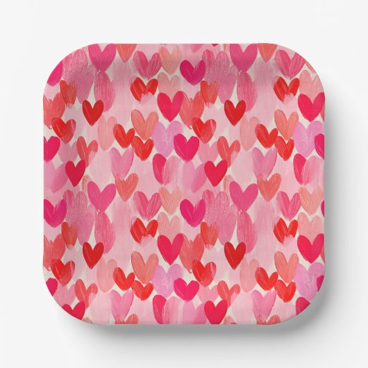 Valentinstag Multi Hearts Muster Liebe Pappteller (Vorderseite)