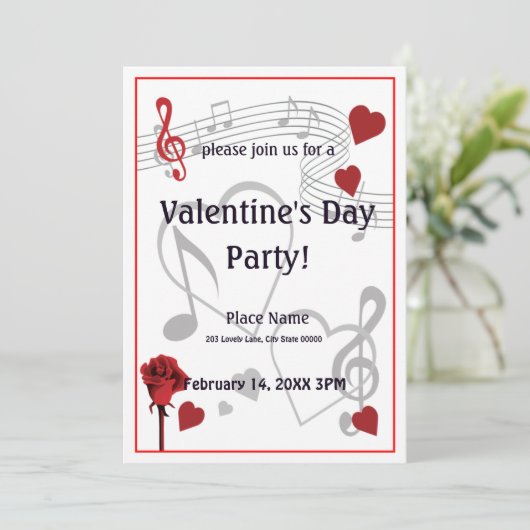 Valentinstag-Musik-Party Einladung (Stehend Vorderseite)