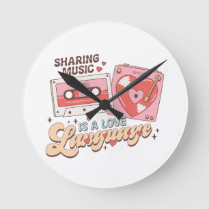 Valentinstag Musik teilen ist eine Liebessprache Runde Wanduhr