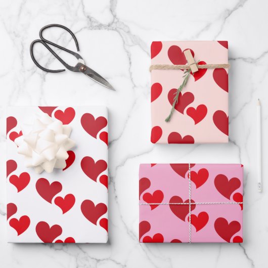 Valentinstag-Muster des Roten Herzens Geschenkpapier Set (Vorderseite)
