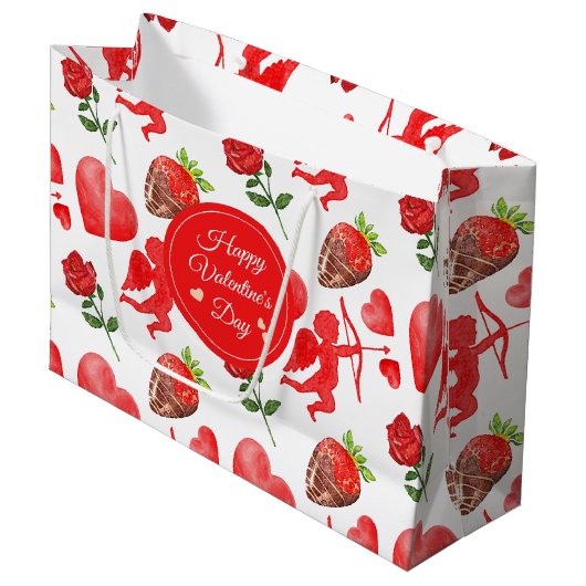 Valentinstag-Muster Große Geschenktüte (Vorderseite Schrägansicht)