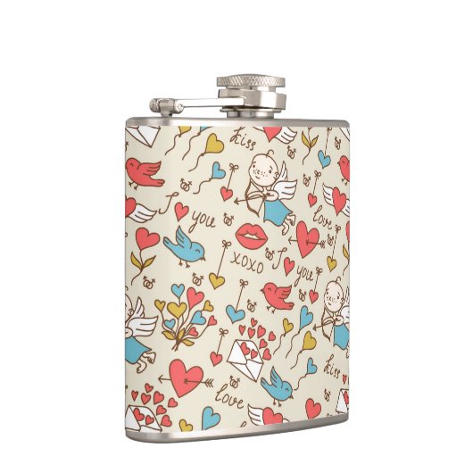 Valentinstag-Muster mit Amor Flachmann (Rechts)