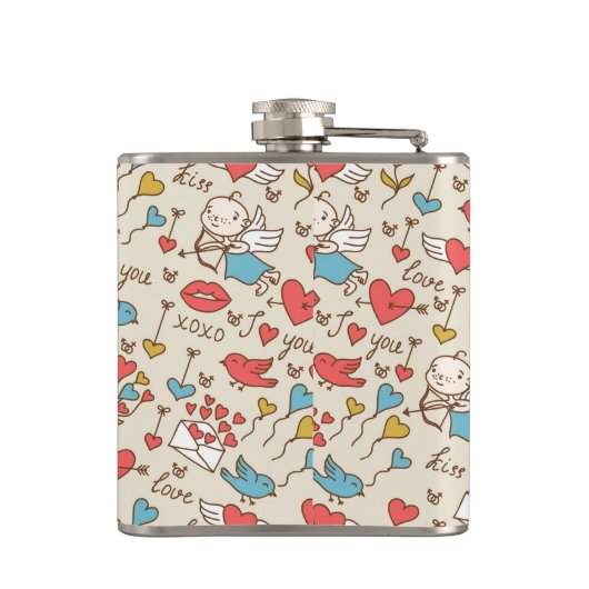 Valentinstag-Muster mit Amor Flachmann (Rückseite)