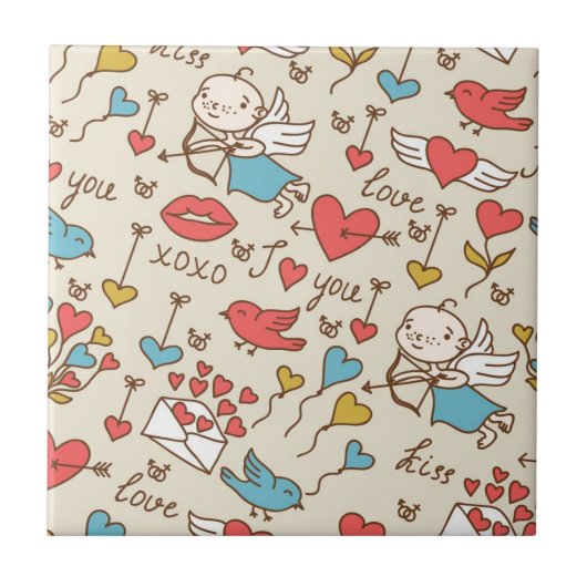 Valentinstag-Muster mit Amor Fliese (Vorderseite)