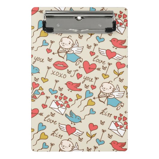 Valentinstag-Muster mit Amor Mini Klemmbrett (Vorderseite)