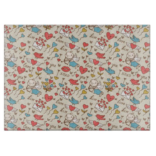 Valentinstag-Muster mit Amor Schneidebrett (Vorderseite)
