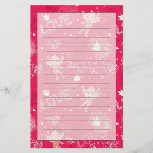 Valentinstag-Muster mit Cupid Briefpapier (Vorderseite)