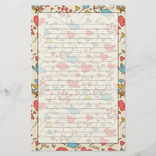 Valentinstag-Muster mit Cupid Briefpapier (Vorderseite)
