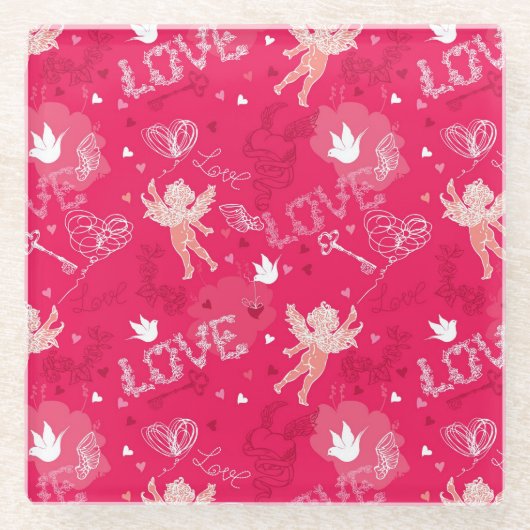 Valentinstag-Muster mit Cupid Glasuntersetzer (Vorderseite)