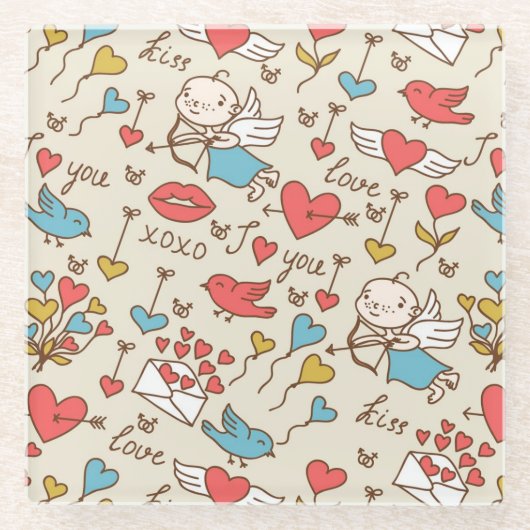 Valentinstag-Muster mit Cupid Glasuntersetzer (Vorderseite)