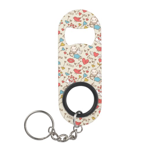 Valentinstag-Muster mit Cupid Mini Flaschenöffner (Vorderseite)