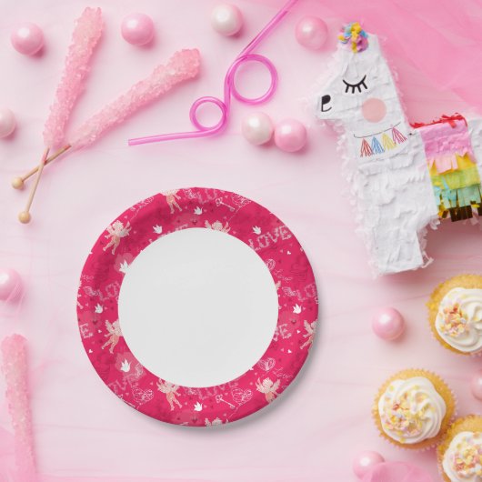 Valentinstag Muster mit Cupid Pappteller (Party)
