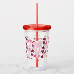 Valentinstag Musterherzen Monogramm Acryltrinkbecher