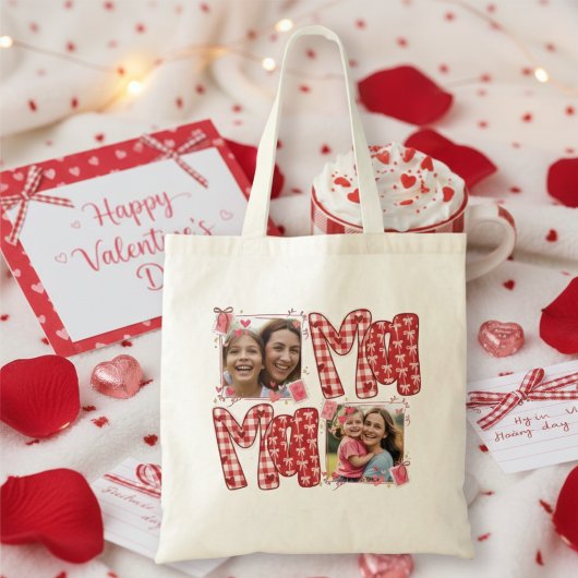 Valentinstag-Mutter-und-Kind-Foto-Rotkariert-Herze Tragetasche