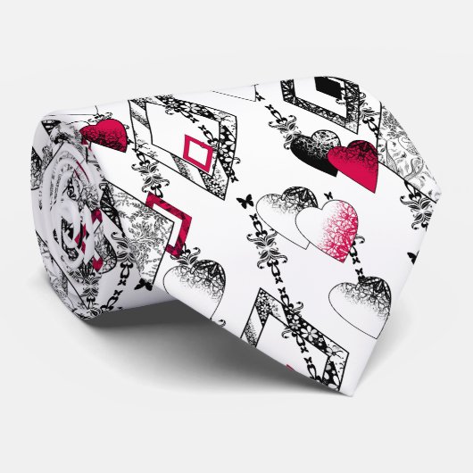 Valentinstag nahtlose Herzen Schwarz-Weiß-Geo Krawatte (Gerollt)