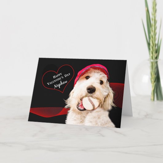 VALENTINSTAG - NEFFE - HUND MIT BASEBALL FEIERTAGSKARTE (Vorderseite)