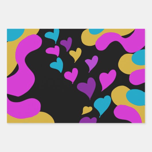 Valentinstag Neon Hearts Pattern Geschenkpapier Set (Vorderseite)