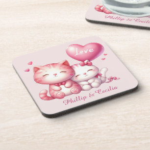 Valentinstag Niedlich Couple of Kitty Cat Liebe Getränkeuntersetzer